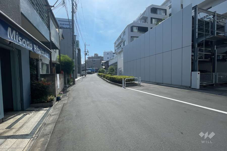 敷地の北側前面道路（西側から）
