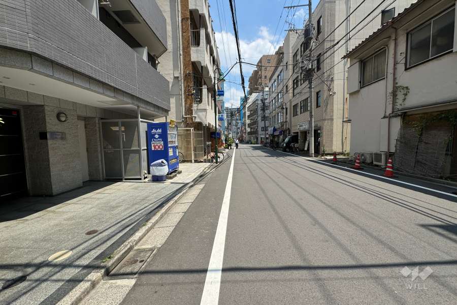 敷地の南側前面道路（西側から）