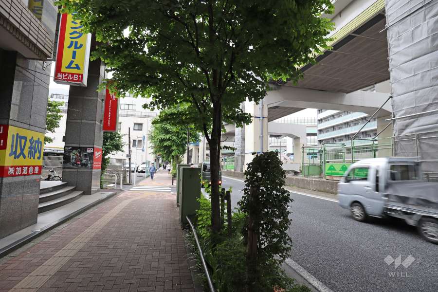 敷地南東側の前面道路（南西側から）