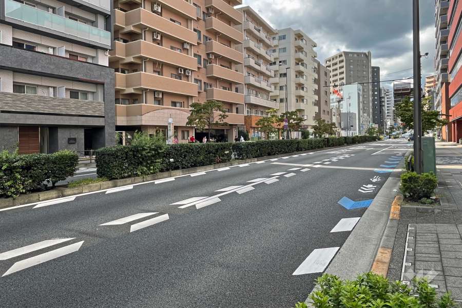 敷地の北東側前面道路（南東側から）は川越街道です。