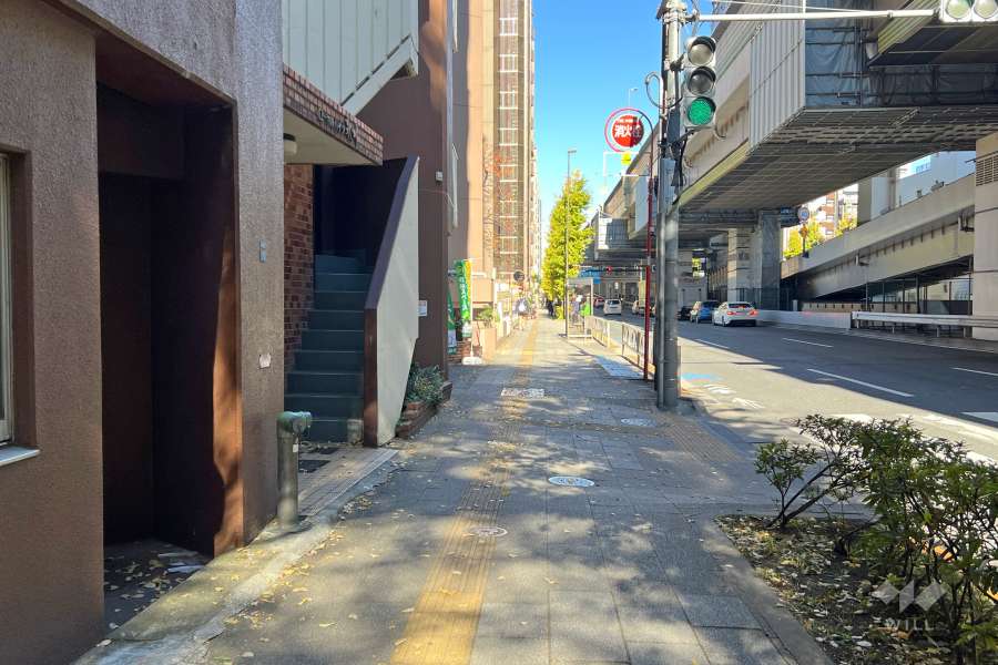 敷地の北東側前面道路（南東側から）