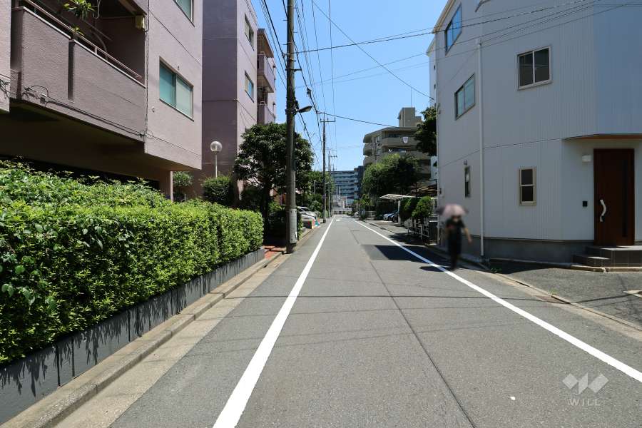 敷地南東側の前面道路（南西側から）