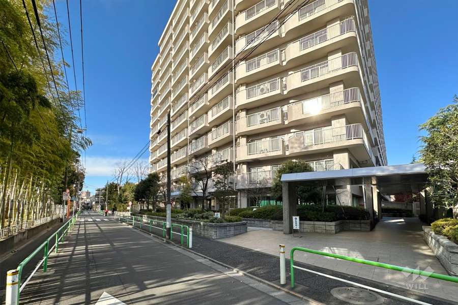 敷地の南西側前面道路（南東側から）