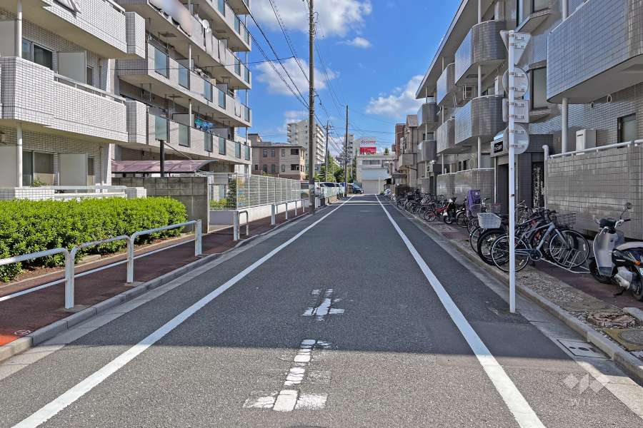 敷地の南側前面道路（西側から）