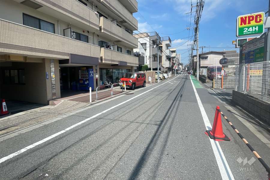 敷地の南側前面道路（西側から）