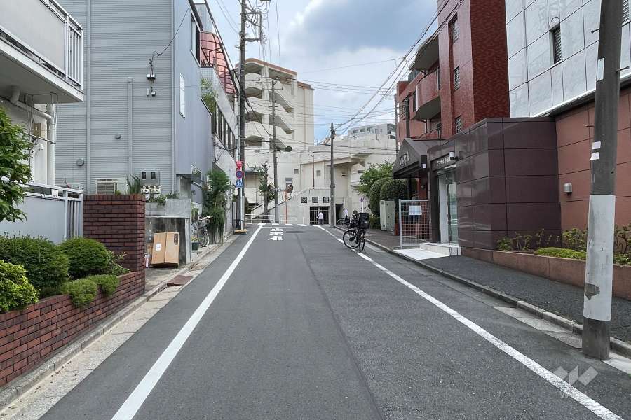 敷地の南側前面道路（西側から）