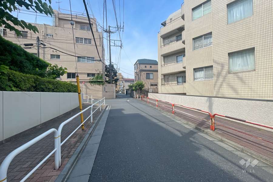 敷地南東側の前面道路（北東側から）