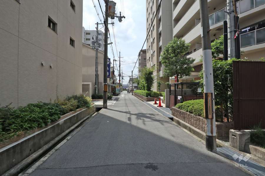 敷地西側の前面道路（北側から）