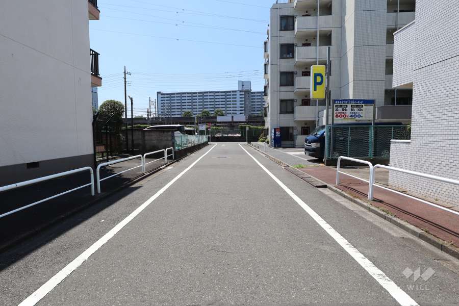 敷地西側の前面道路（北側から）