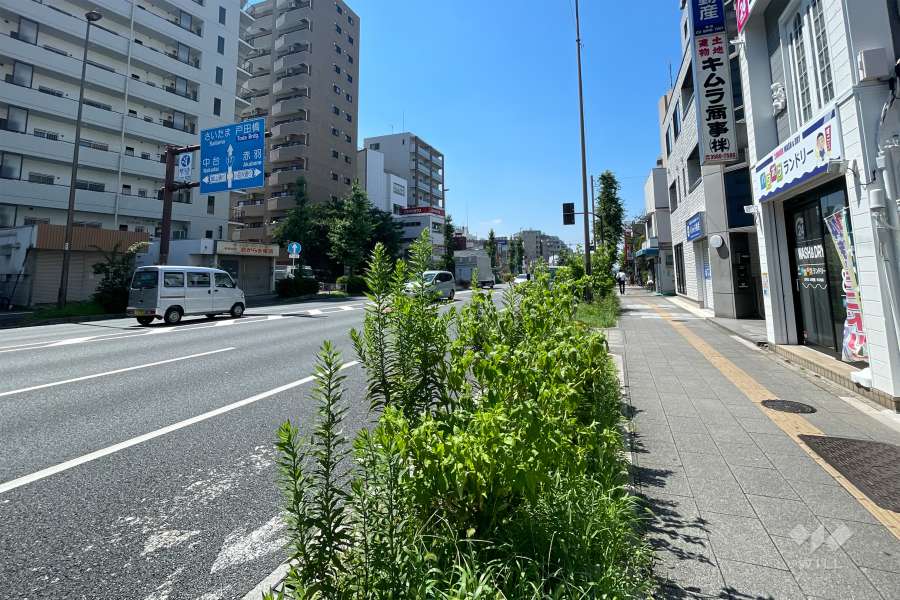 敷地の南西側前面道路（南東側から）
