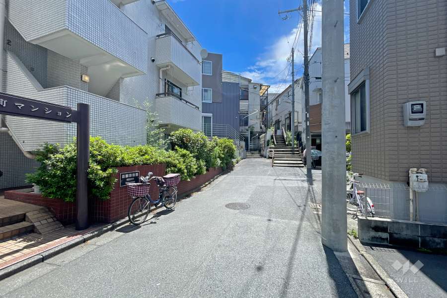 敷地の南西側前面道路（北西側から）