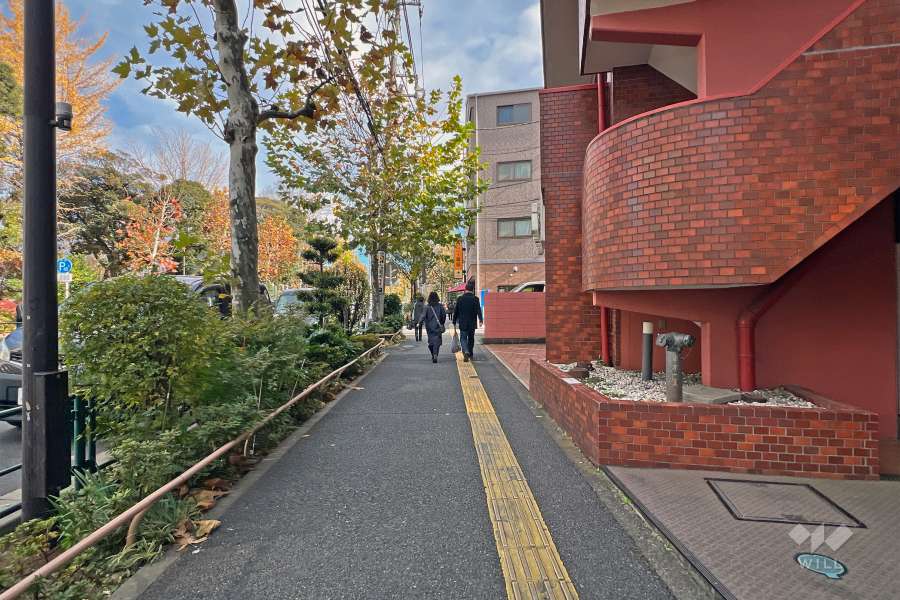 敷地の北西側前面道路は鮫洲大山線です（南西側から）。