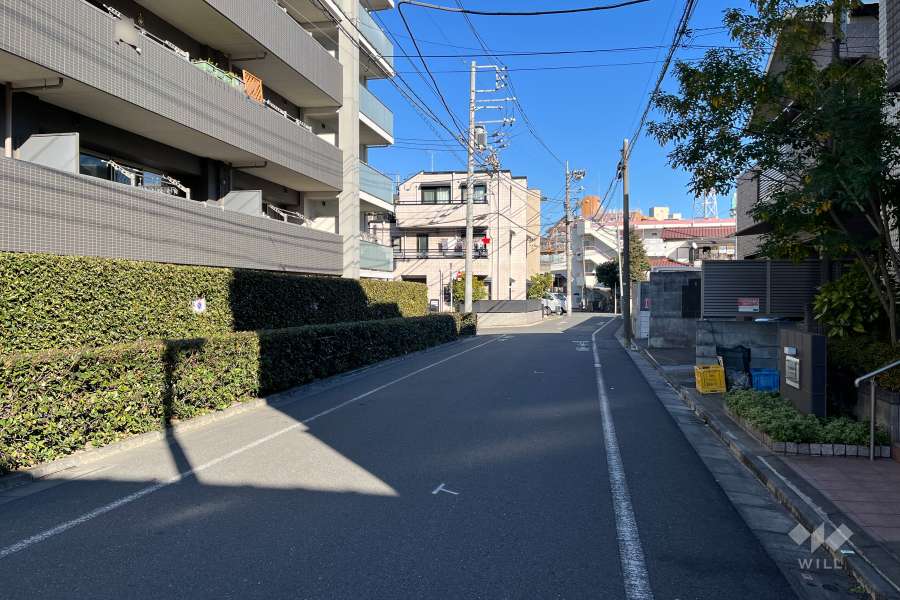 敷地の南側前面道路（西側から）