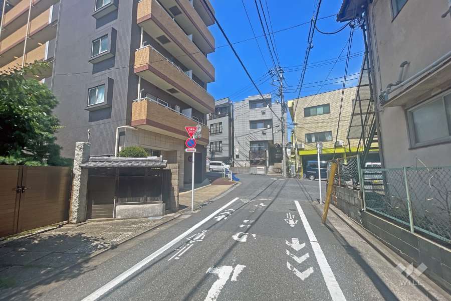 敷地の南側前面道路（西側から）