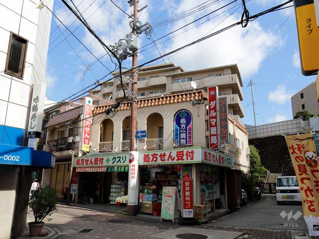 やや高台に立地。すぐ南側は商業地です。