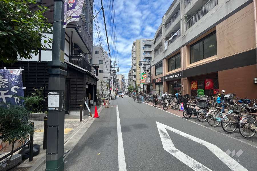 敷地北東側の前面道路（南東側から）