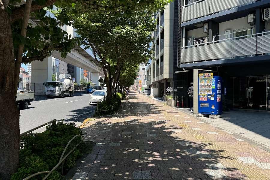 敷地の南西側前面道路（南東側から）