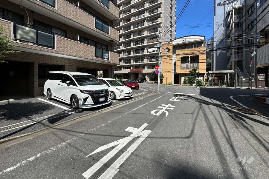 敷地南西側の前面道路（北西側から）
