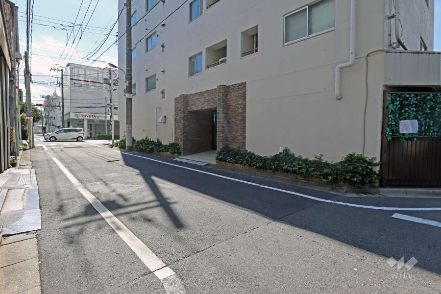 敷地の南東側前面道路（北東側から）