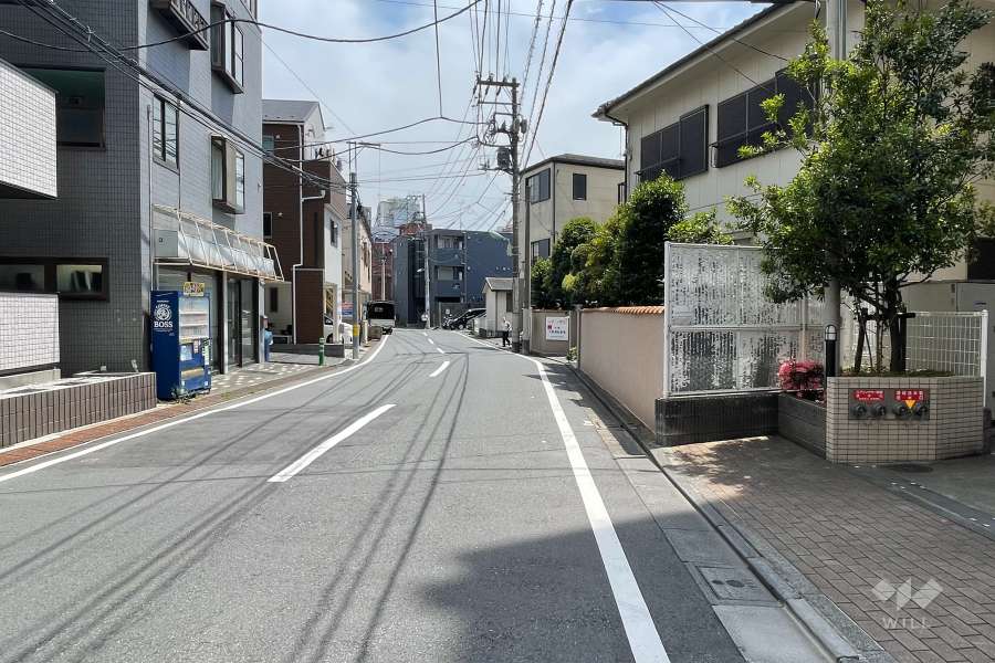 敷地の北東側前面道路（北西側から）