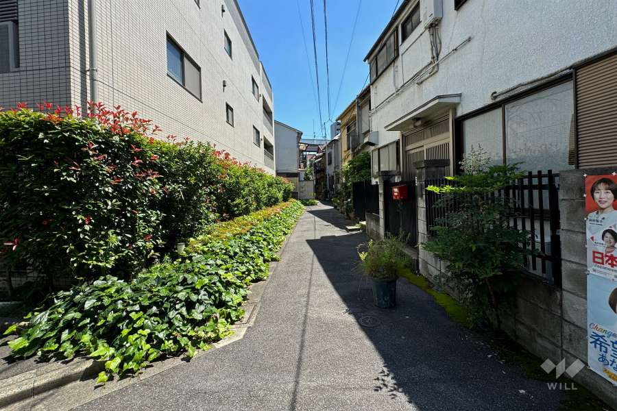 敷地南東側の前面道路（南西側から）