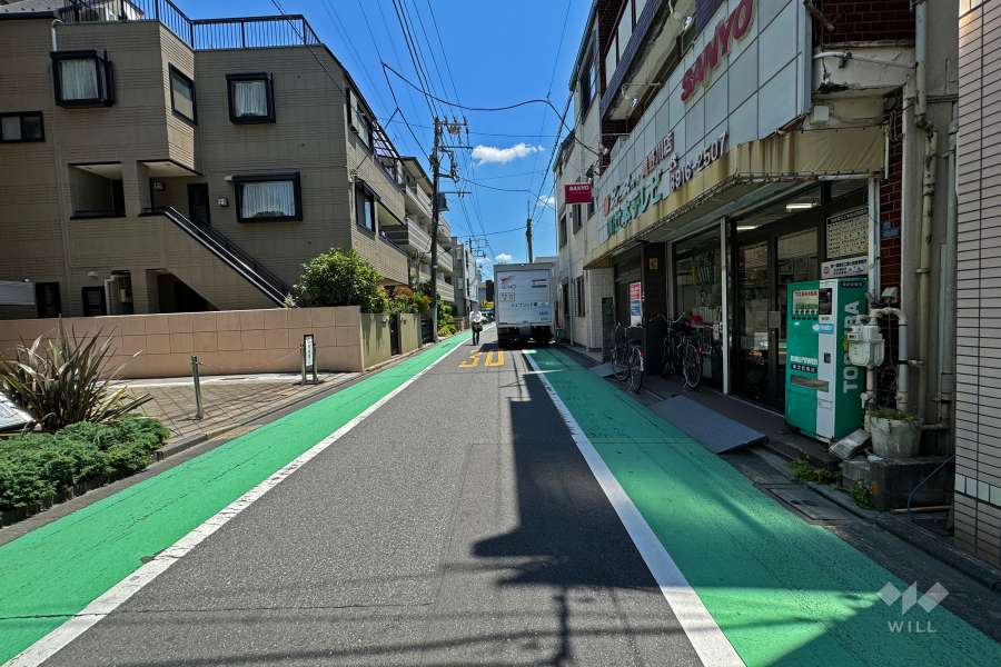 敷地南西側の前面道路（北西側から）