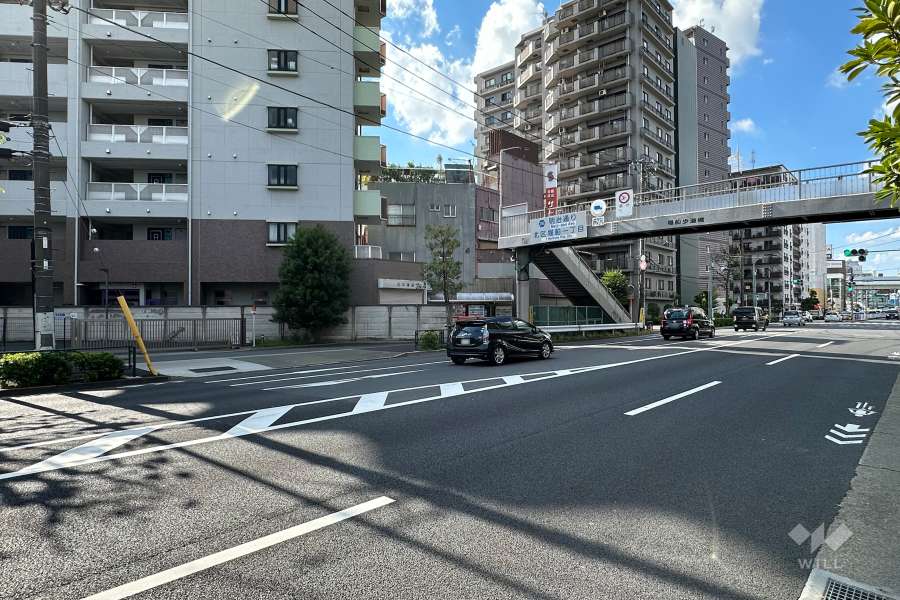 敷地の北東側前面道路（南東側から）