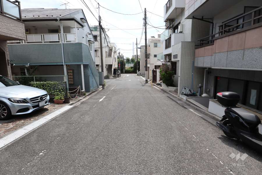 敷地の南東側前面道路（北東側から）