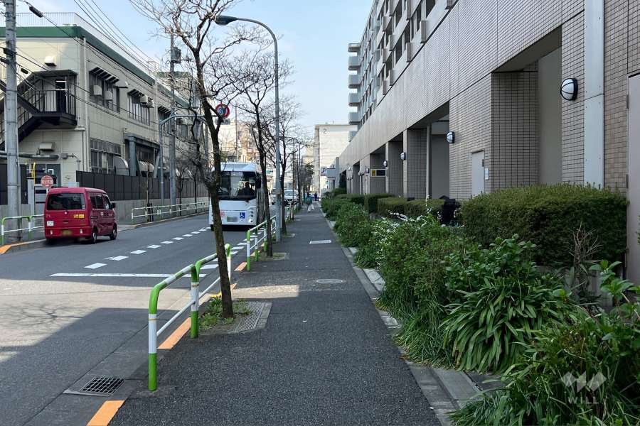 敷地の北西側前面道路（南西側から）