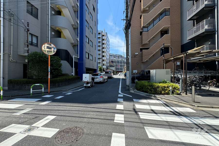 敷地の北西側前面道路（北東側から）