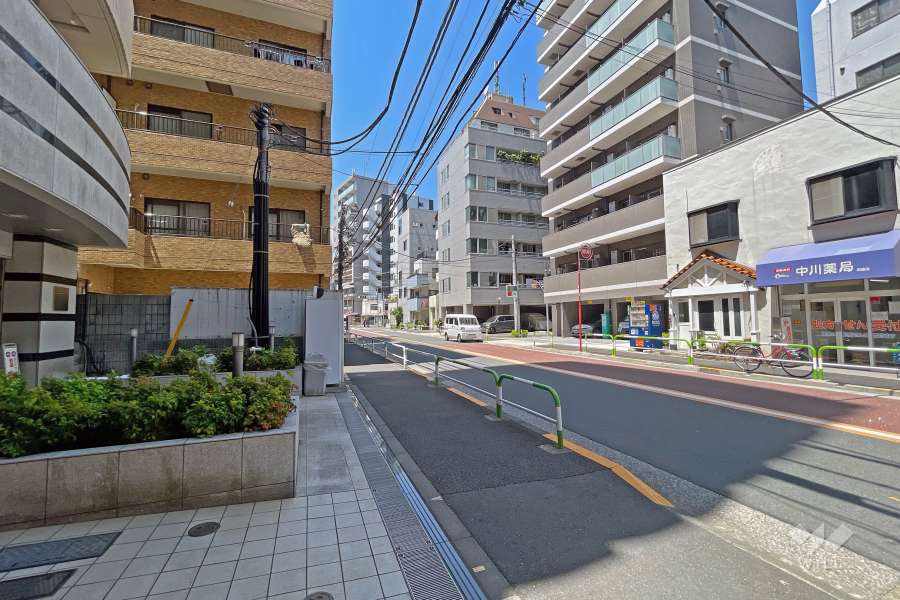 敷地の北東側前面道路（南東側から）