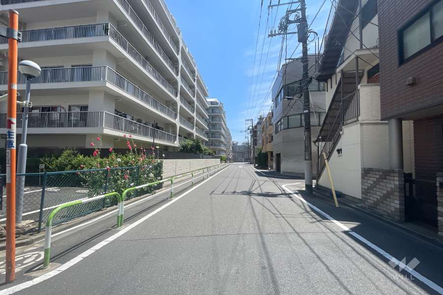 敷地南側の前面道路（西側から）