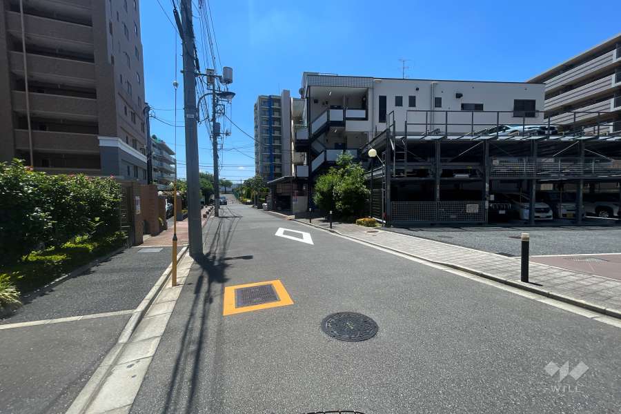 敷地南東側の前面道路（北東側から）