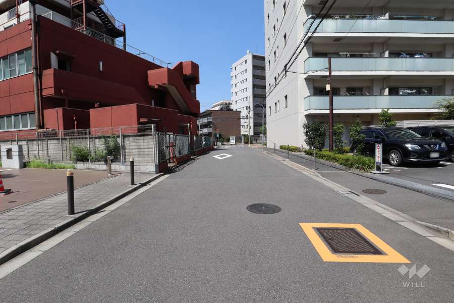 敷地南東側の前面道路（南西側から）