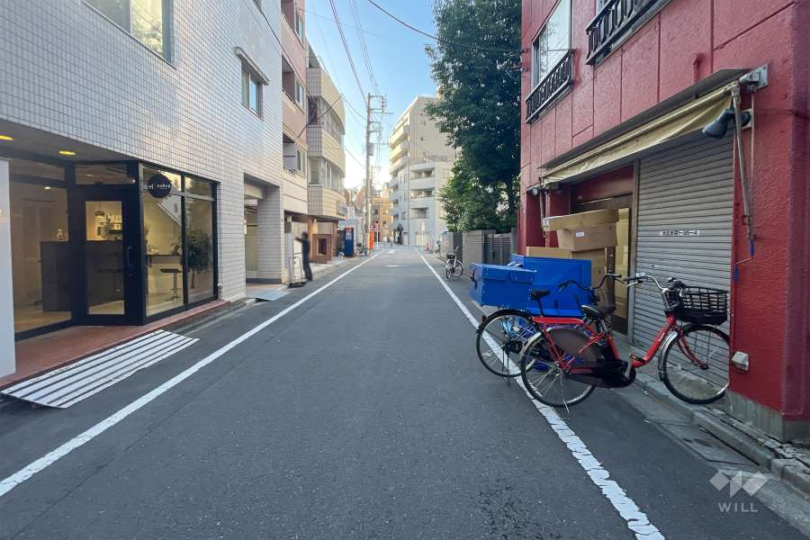 敷地北東側の前面道路（南東側から）