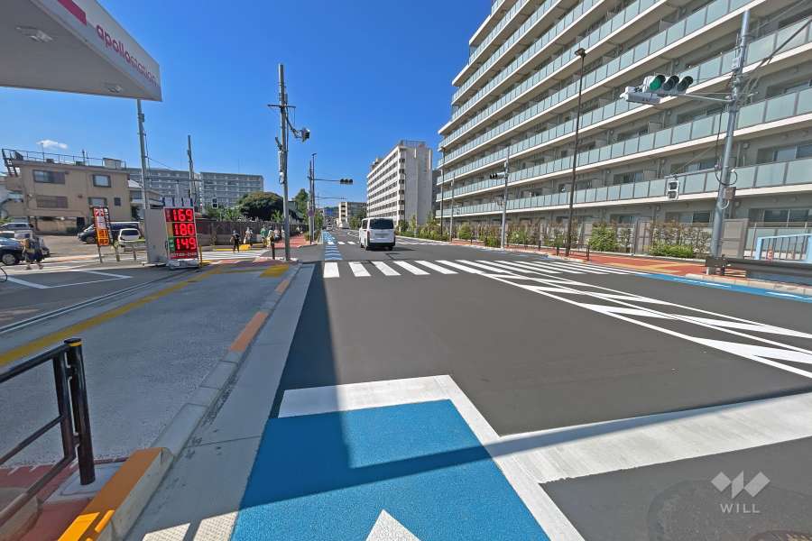 敷地の東側前面道路は都道455号・本郷赤羽線です。（南側から）