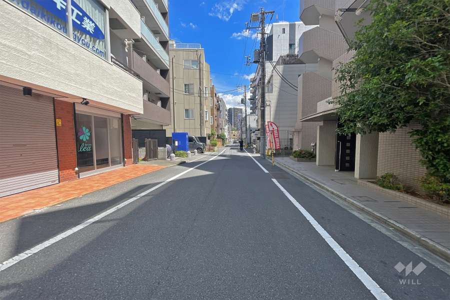 敷地南西側の前面道路（北西側から）