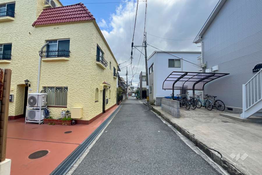 敷地南西側の前面道路（北西側から）