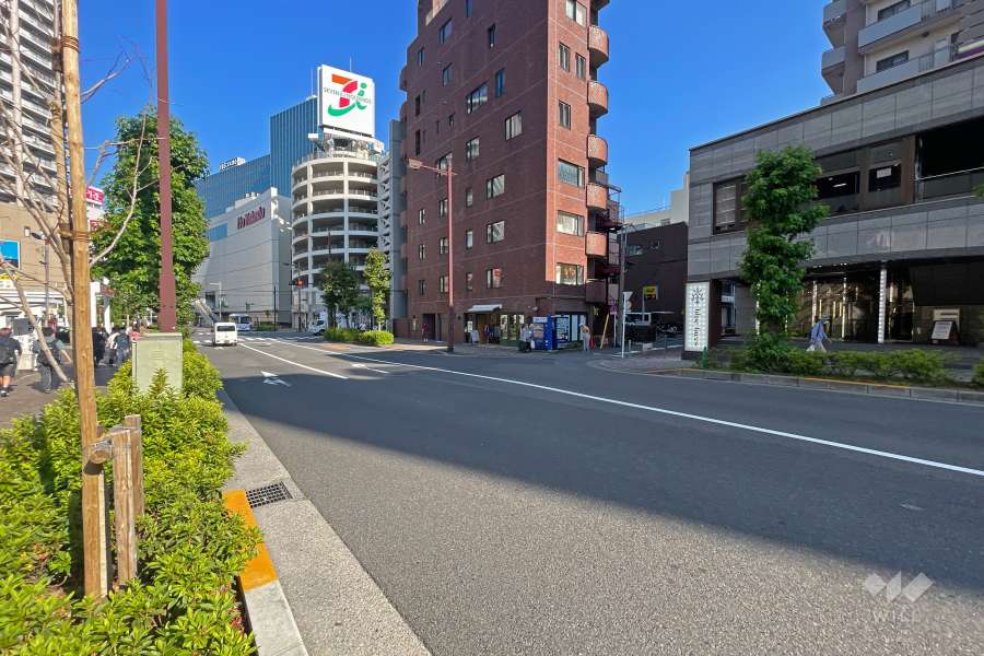 敷地の南側前面道路は赤羽並木通りです（西側から）。