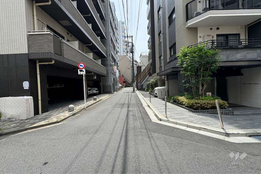 敷地北東側の前面道路（北西側から）