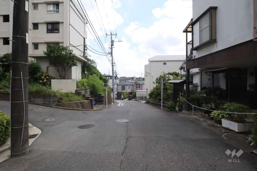 敷地西側の前面道路(北側から)