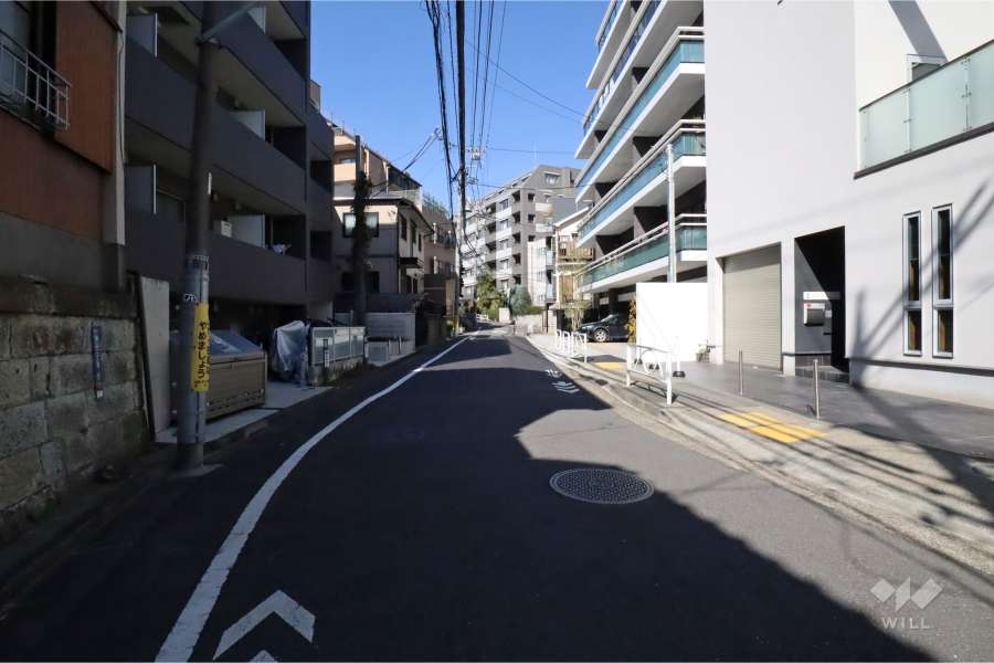 敷地南西側の前面道路(南東側から)