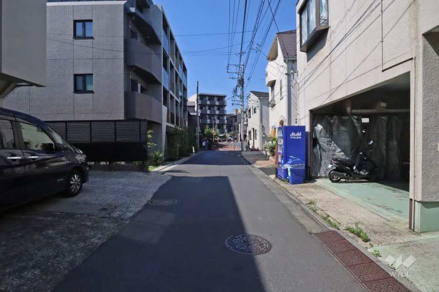 敷地西側の前面道路（北側から）