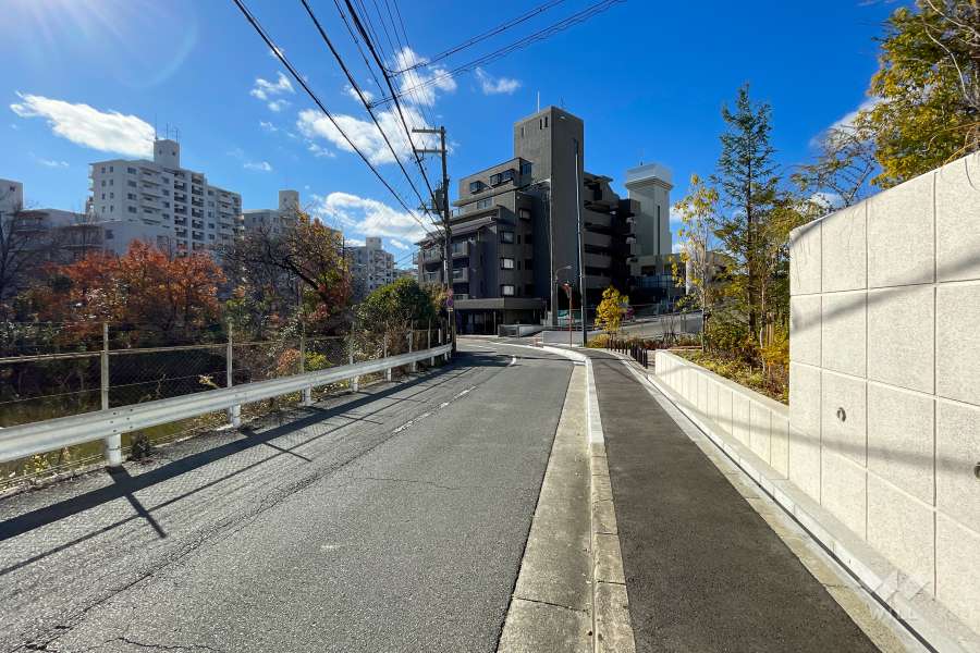 敷地南東側の前面道路（北東側から）
