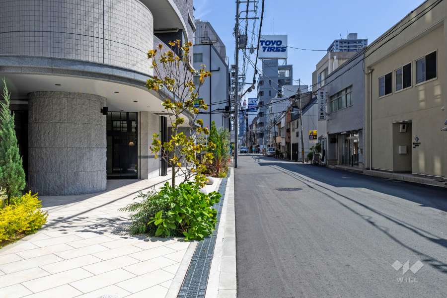 敷地西側の前面道路（北側から）