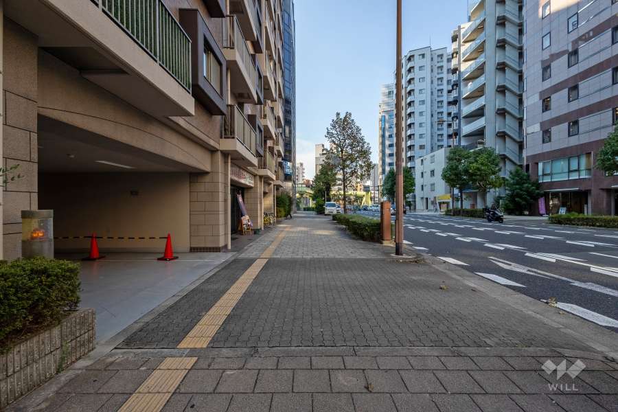 敷地の北東側前面道路（南東側から）