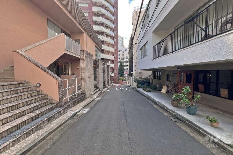 敷地北東側の前面道路（北西側から）