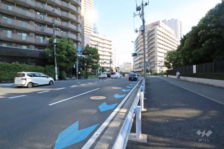 敷地南西側の前面道路(北西側から)