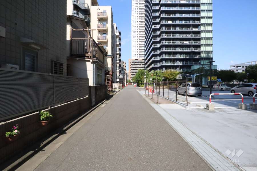 敷地西側の前面道路(南側から)