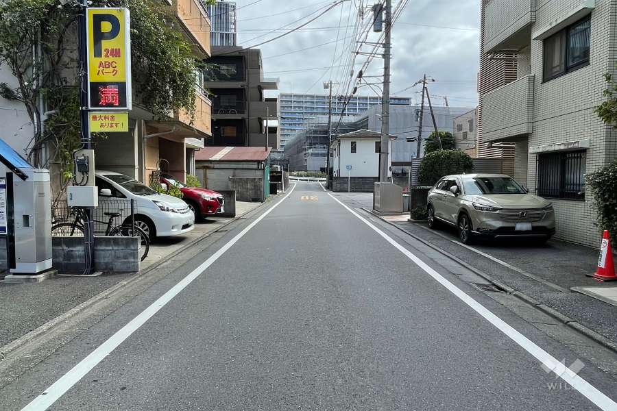 敷地南側の前面道路（西側から）